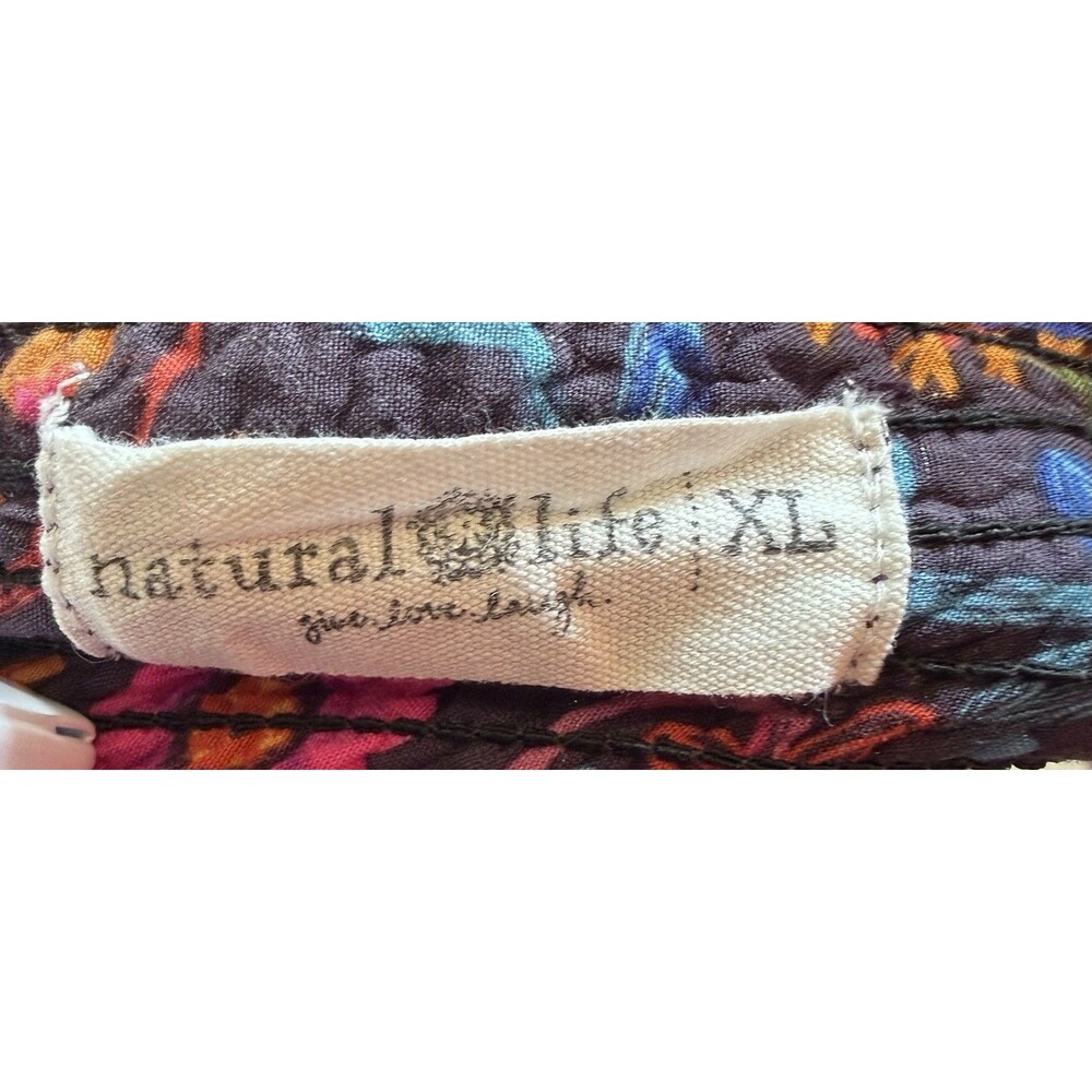Natural Life Gypsy Tiered Maxi Skirt XL Folk Dark Floral Boho Festival Smocked - Picture 6 of 6
